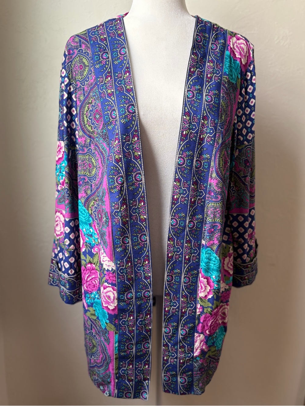 VTG 80s Lady Carol of New York Patchwork Floral Paisley Cardigan 16